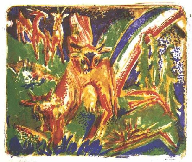 Ernst Ludwig Kirchner Cattles under a rainbow oil painting picture